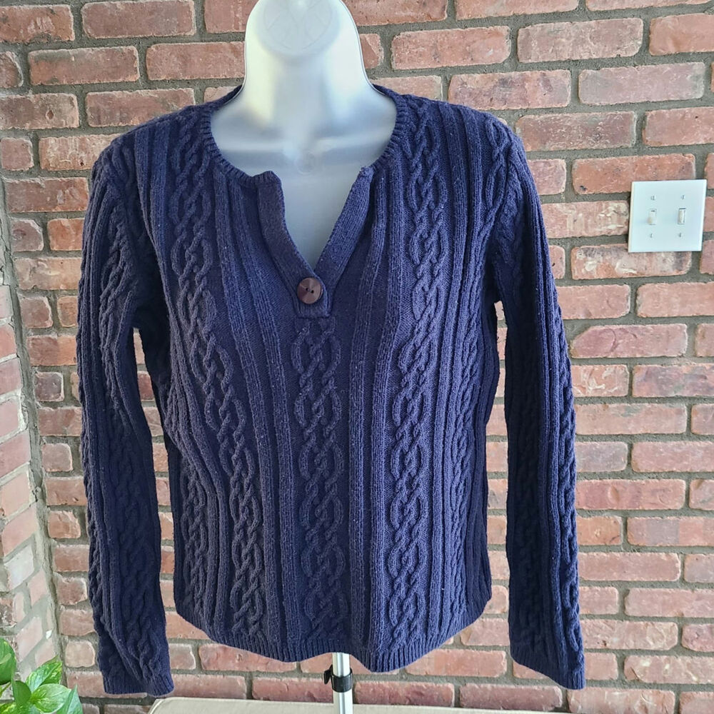 Cable Knit Henley Sweater Talbots Petite